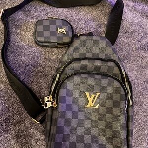 Louis Vuitton Black and Gold Checkered Belt Bag